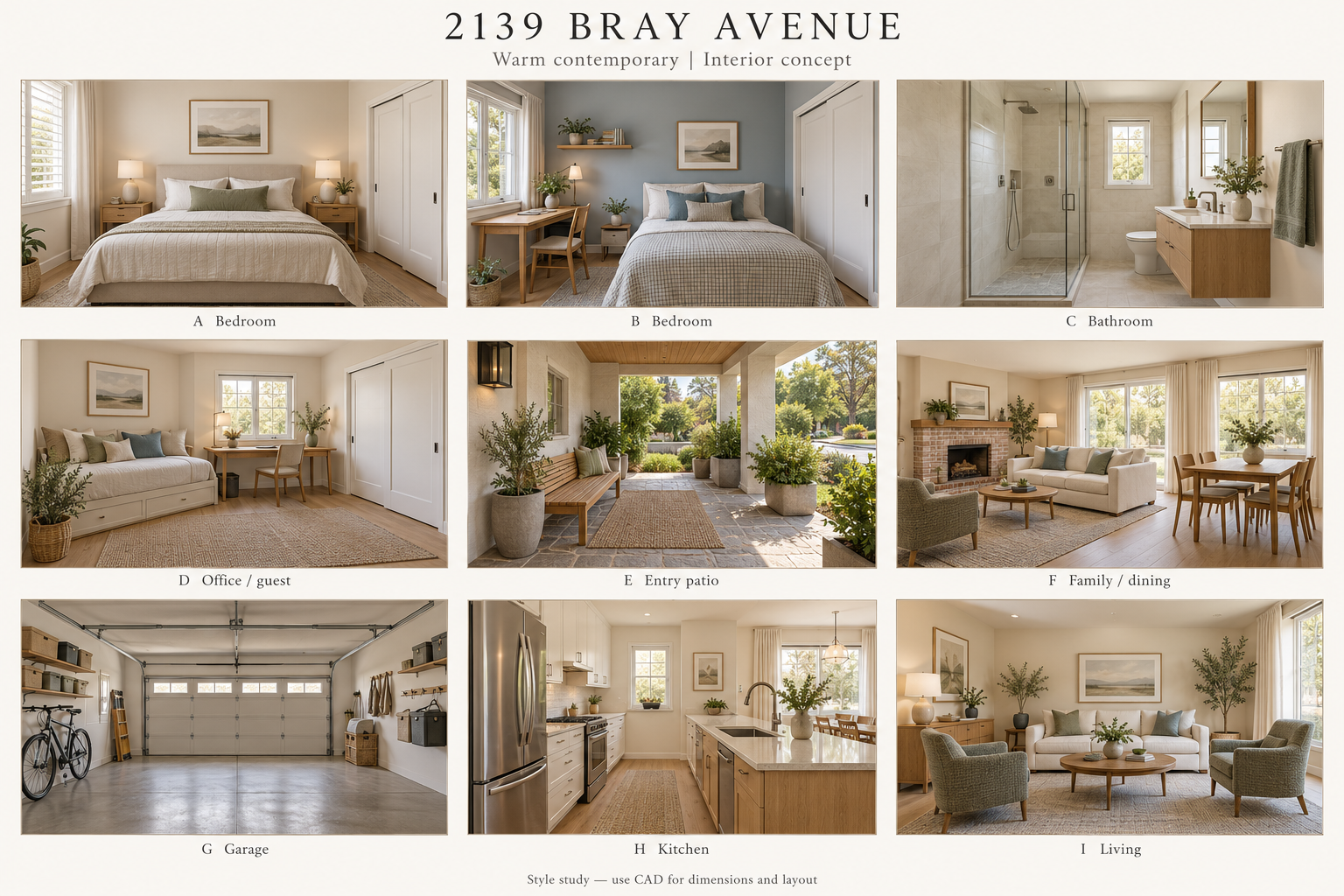 2139 Bray Avenue — Atmosphere & materials study · AI concept imagery